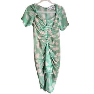 Beguile by Byron Lars Green Gingko Sheath Dress Ruching Green White Draped Sz 2